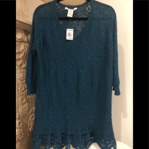 American Rag V-neck 💯%Cotton Blouse w/Lace  NWT